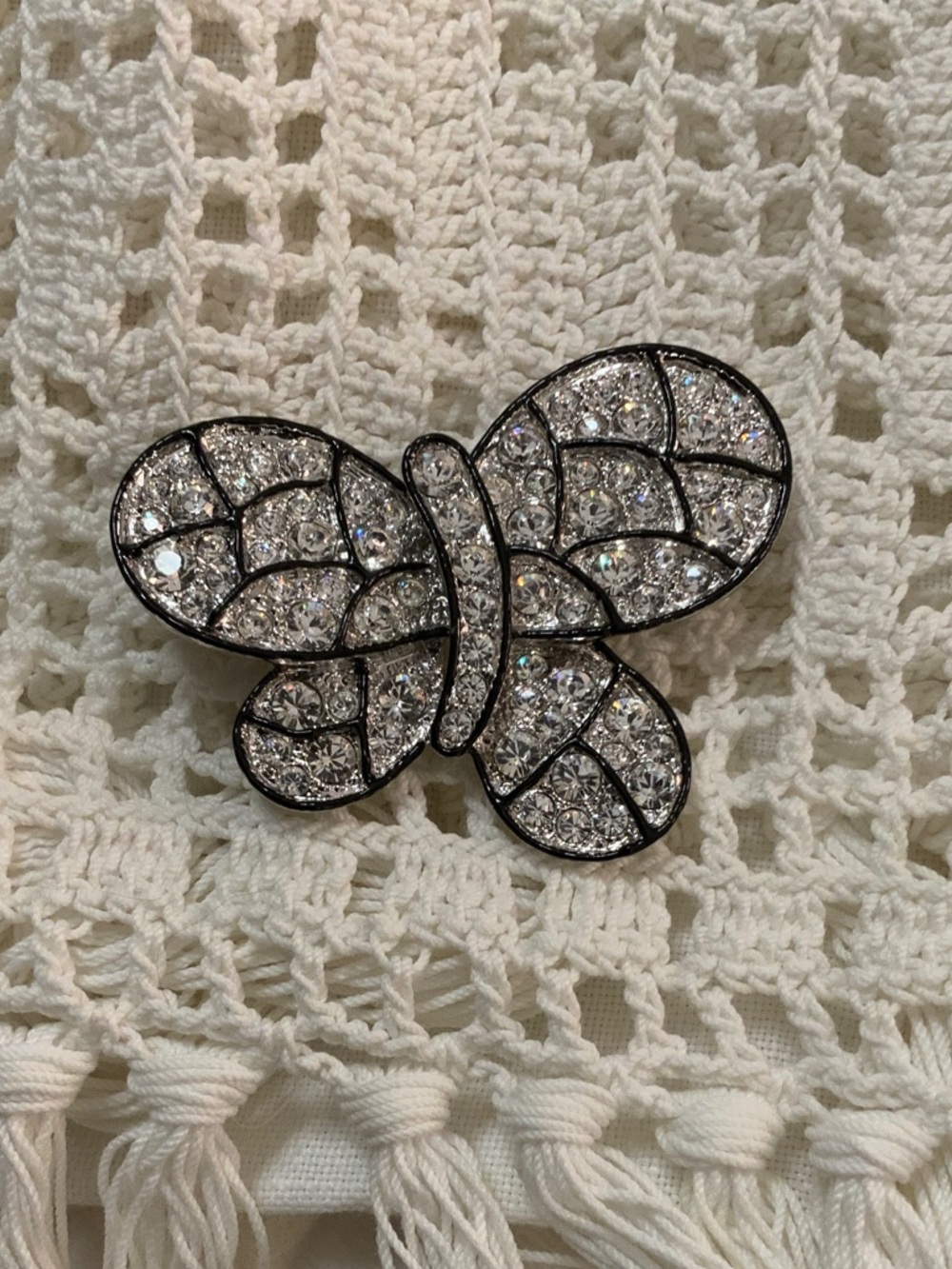 Kenneth Jay Lane Silver Crystal Butterfly Brooch
